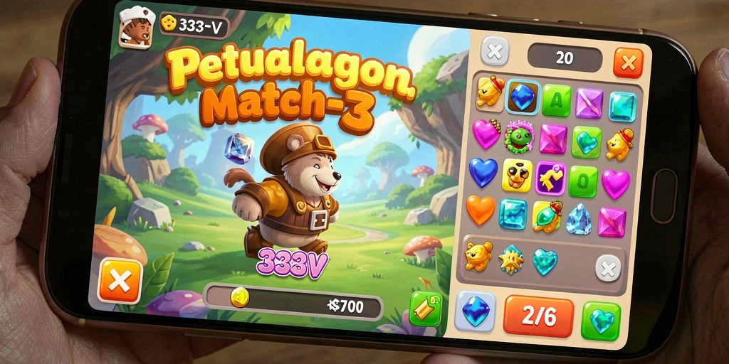 Tampilan gameplay 333V dengan warna-warna cerah dan tantangan seru.
