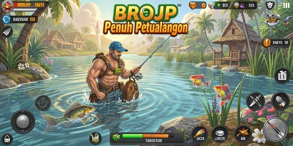 Screenshot BROJP menampilkan gameplay memancing yang menarik dan realistis.