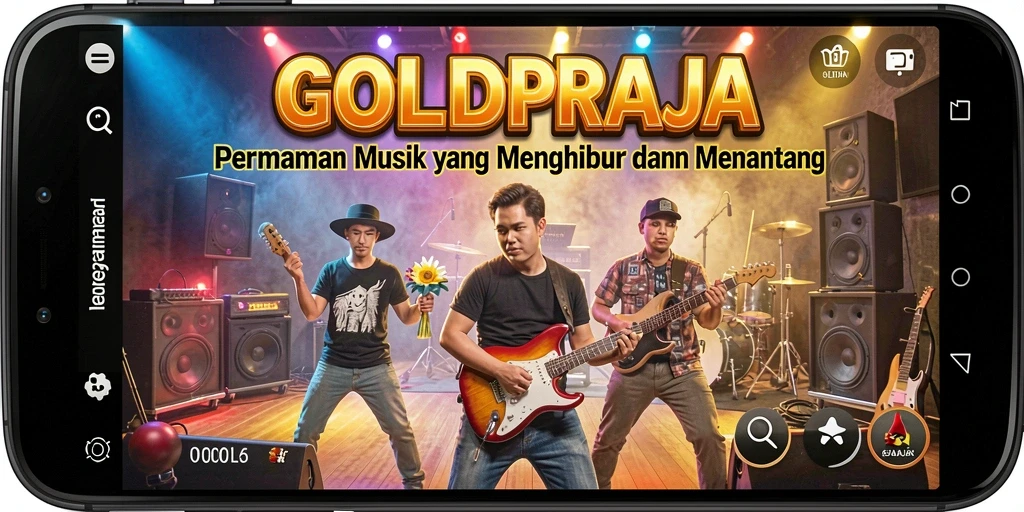 Screenshot gameplay <strong>GOLDRAJA</strong> menunjukkan interaksi yang seru dalam permainan musik.