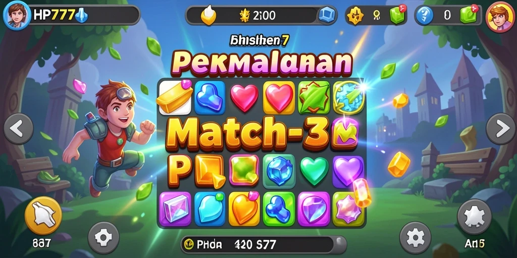 Menampilkan gameplay seru dan penuh warna dari HP777 Match-3.