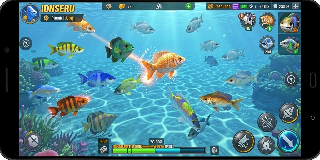 Screenshot IDNSERU menampilkan aksi menembak ikan yang seru dan mengasyikkan.