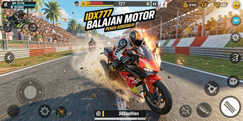 Tampilan gameplay IDX777 dengan motor racing yang seru dan menegangkan.