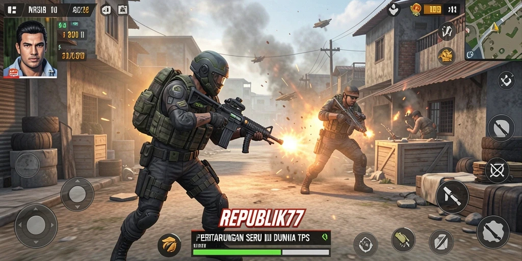 Screenshot menunjukkan aksi pertarungan mendebarkan dalam REPUBLIK77.