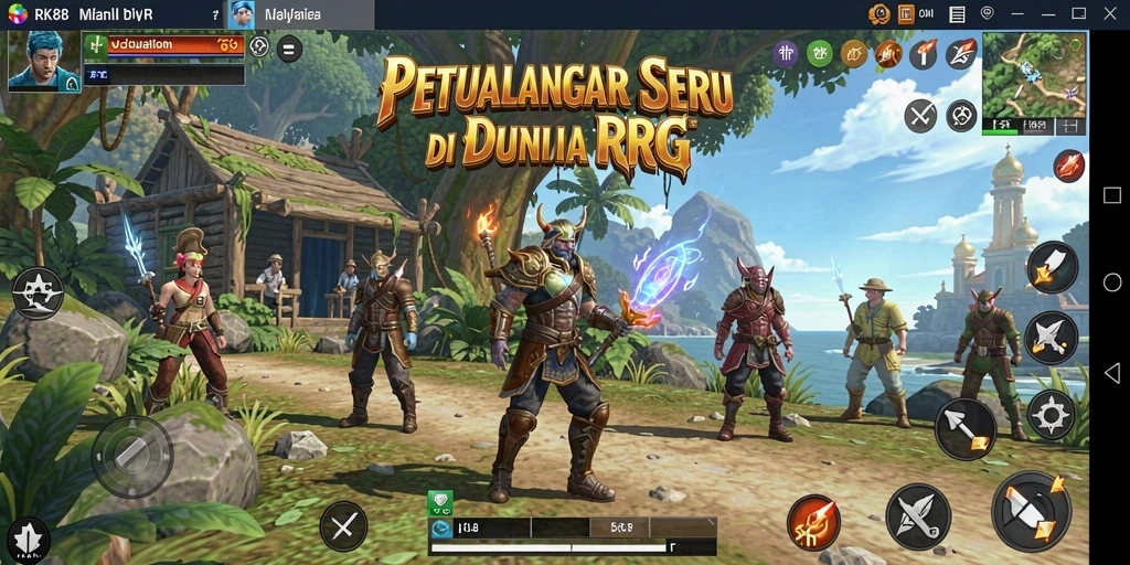 Tampilan gameplay seru di RK88 menampilkan aksi dan petualangan RPG yang mendebarkan.