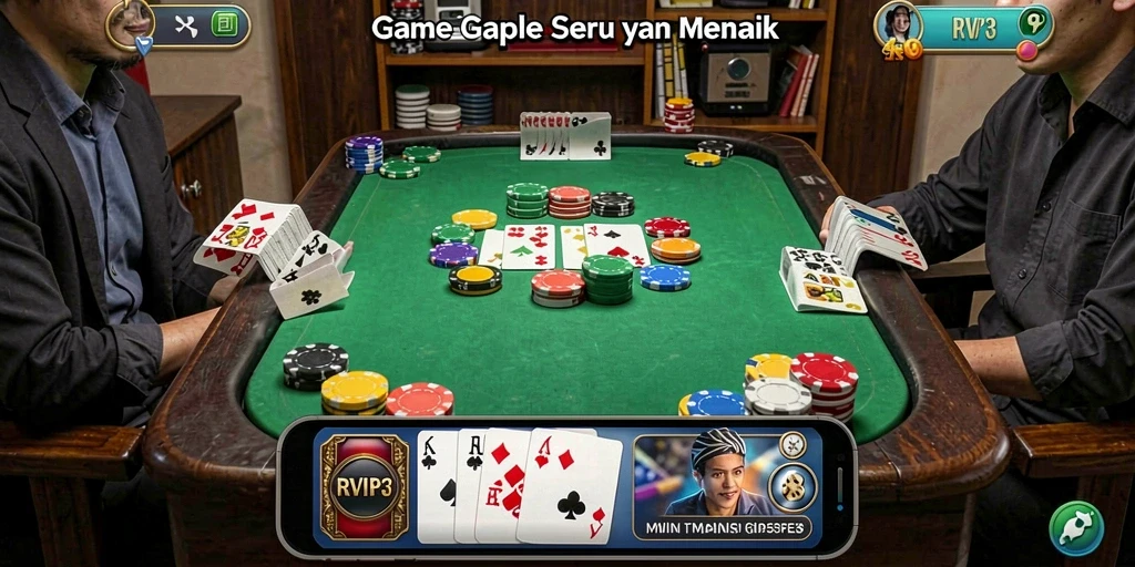 Tampilan gameplay RVIP3 dengan aksi pemain Gaple yang seru.