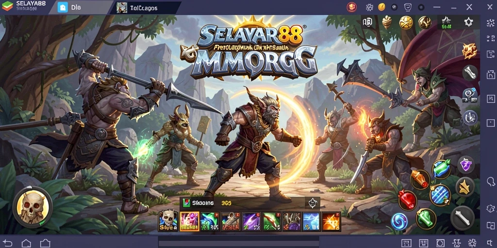Screenshot gameplay SELAYAR88 yang menunjukkan pertarungan epik di dunia MMORPG.