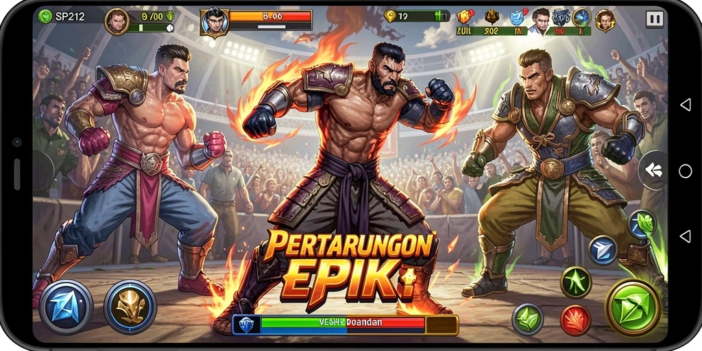 Screenshot SP212 menampilkan pertarungan mendebarkan di arena.