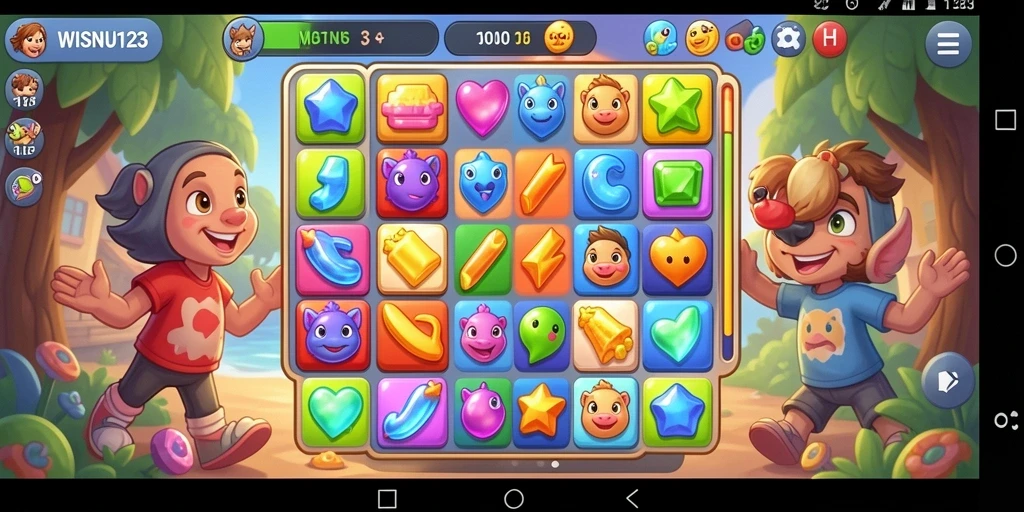 Tangkapan layar dari gameplay seru WISNU123 di level match-3.