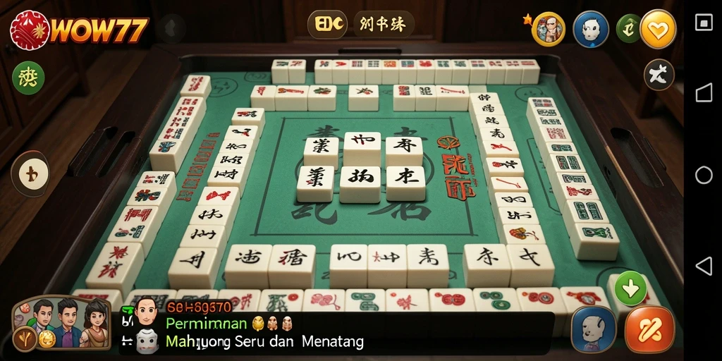 Screenshot utama WOW77 menampilkan gameplay Mahjong yang seru dan menyenangkan.